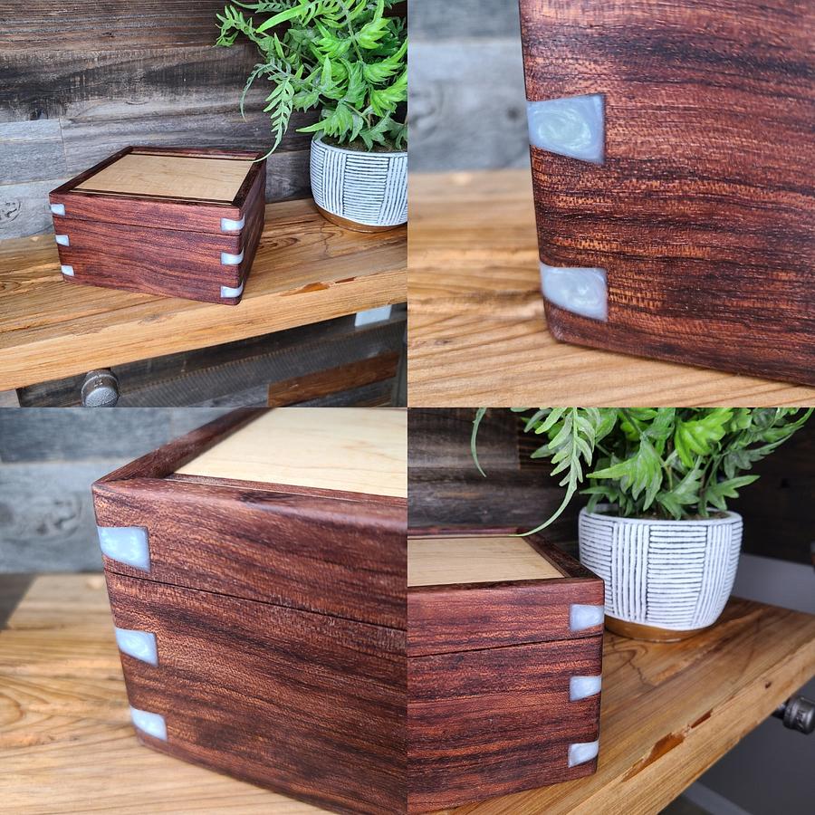 Valet box with bubinga and white epoxy dovetails