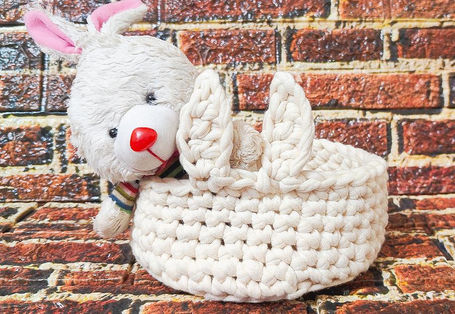 Easy T-Shirt Yarn Crochet Easter Bunny Basket