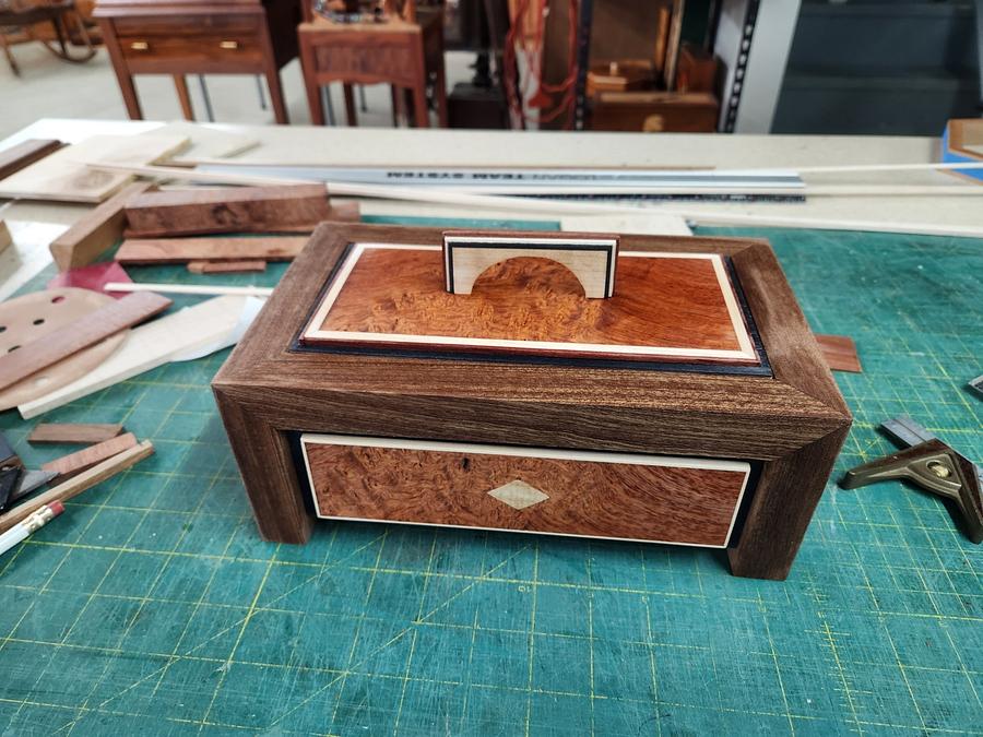 Box, ambonia burl focus