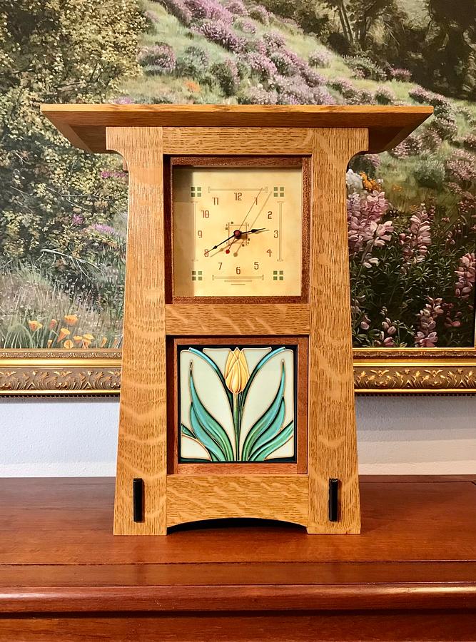 Arts And Crafts Mantle Clock With Tile