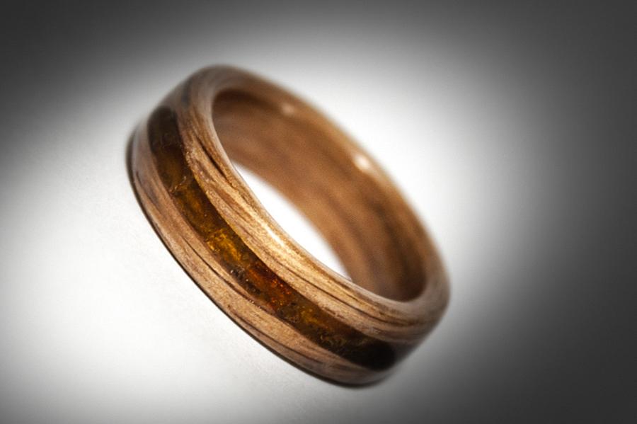 Bentwood ring with amber inlay