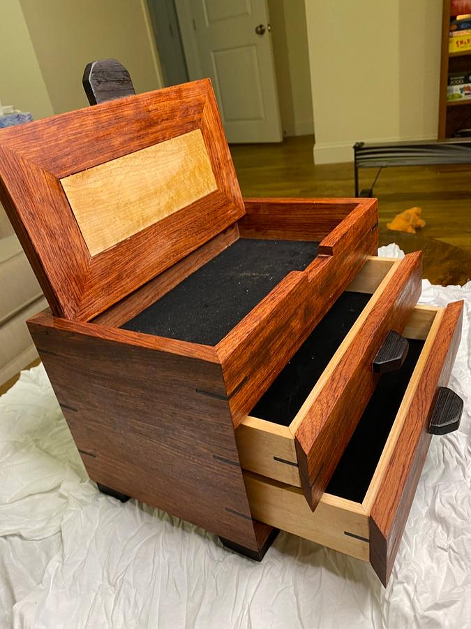 Jewelry Box I made in Bubinga, Birdseye Maple, Wenge and Birch.  