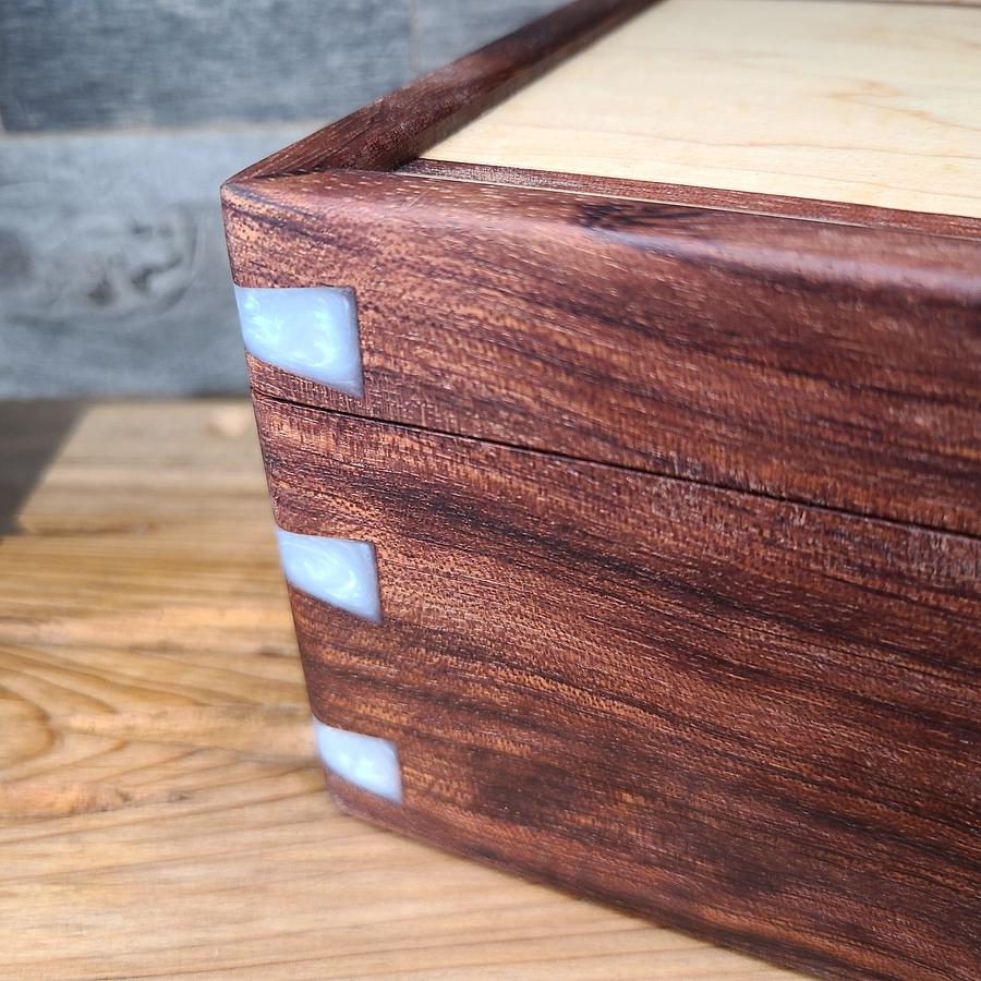 Valet box with bubinga and white epoxy dovetails