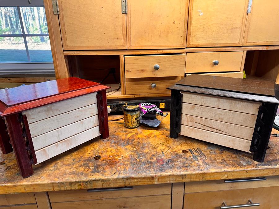 Pagoda Style Jewelry Boxes in Wenge, Padauk and Birdseye Maple