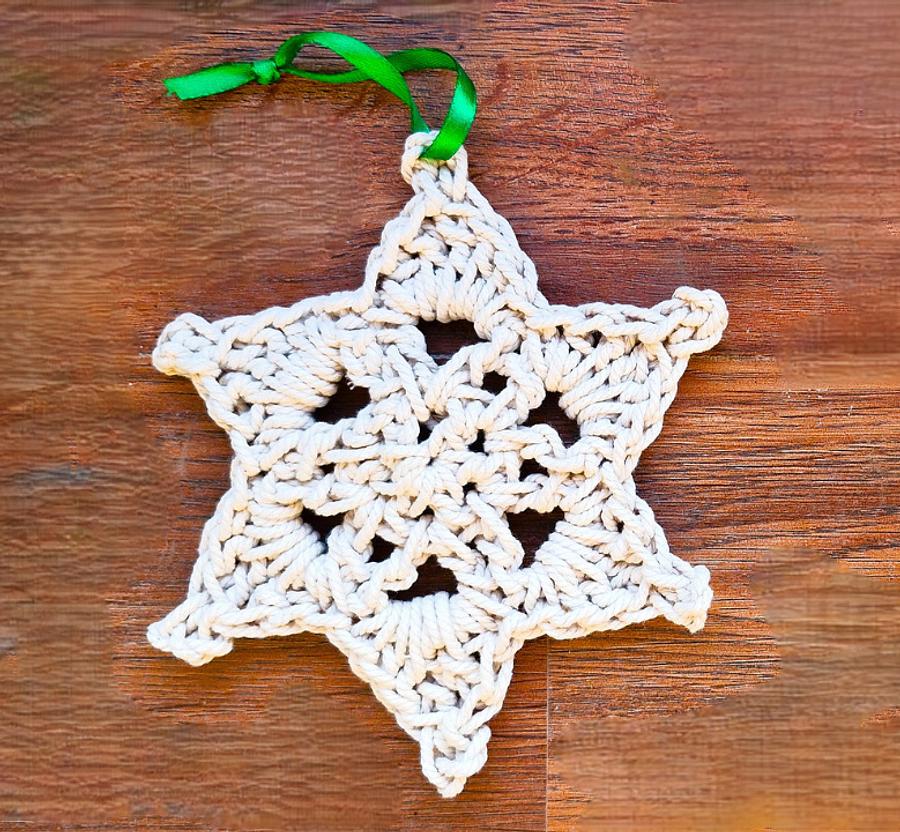 Folksy Crochet Snowflake Ornament With Macrame Cord