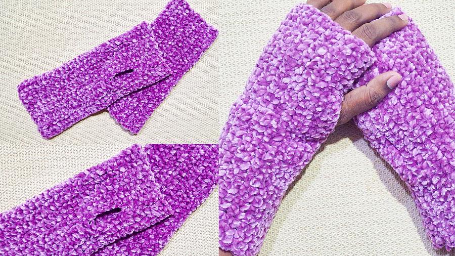 Easy Peasy Crochet Fingerless Gloves With Chenille Yarn