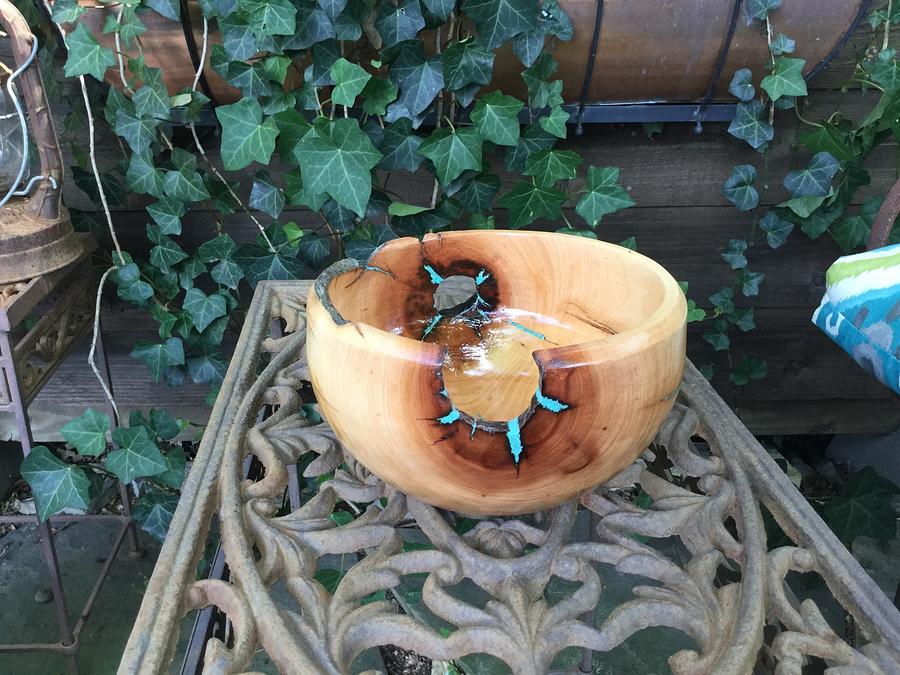 Texas Madrone and Turquoise "Bullet Hole" Bowl