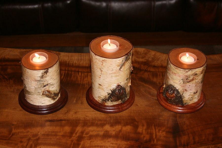 birch log votives