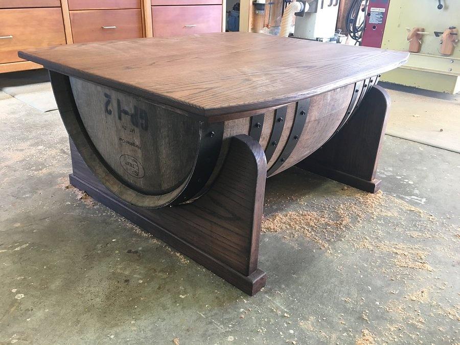 father son wine barrel table