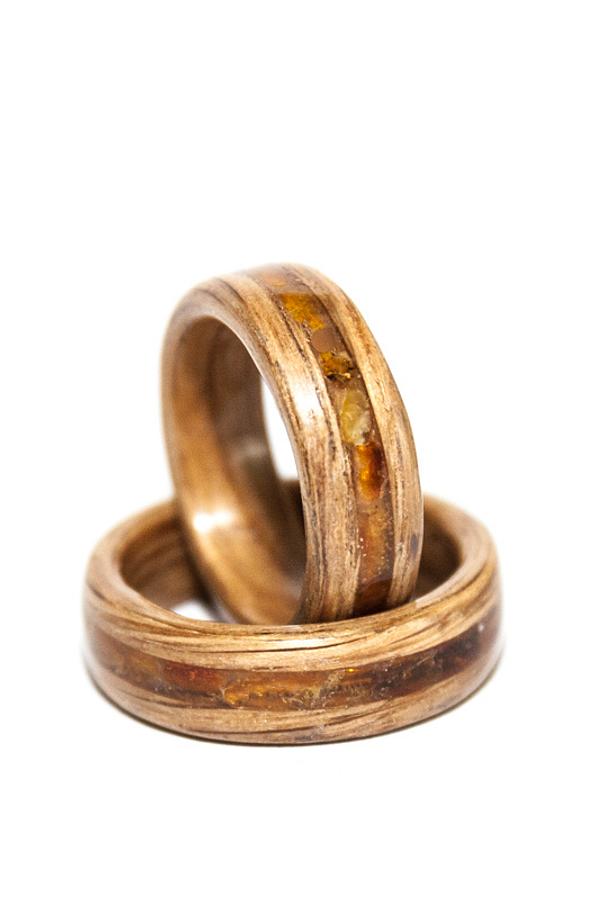 Bentwood ring with amber inlay