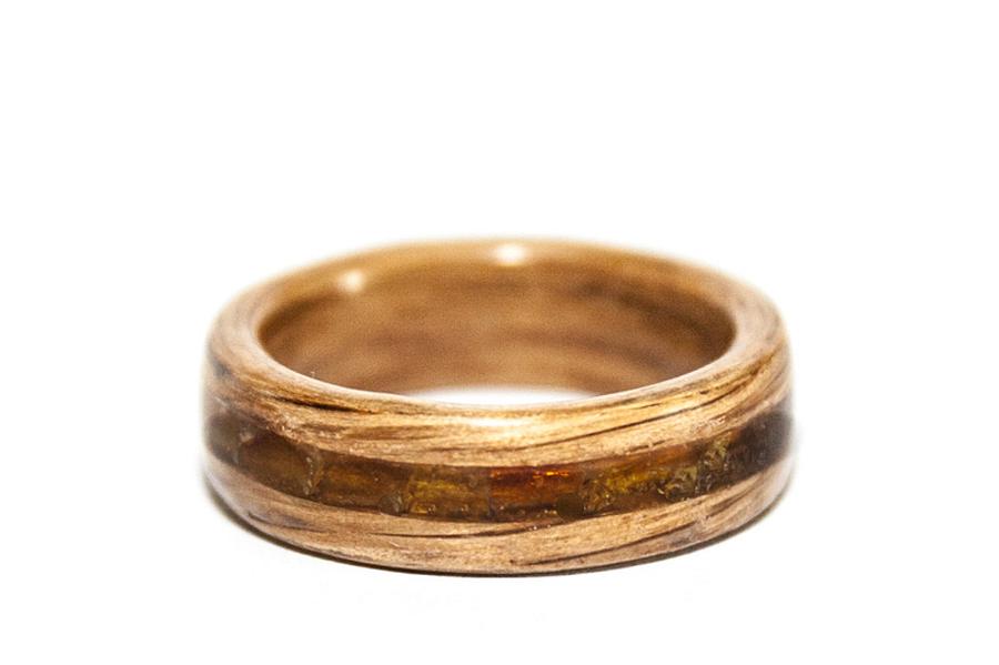 Bentwood ring with amber inlay