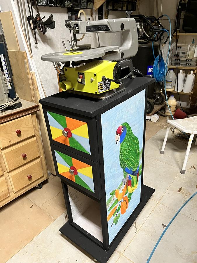 My new scroll saw cabinet on wheels.