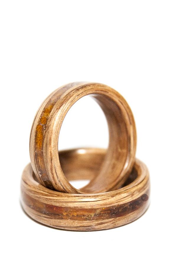 Bentwood ring with amber inlay