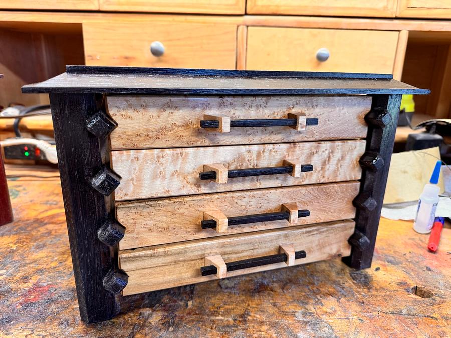 Pagoda Style Jewelry Boxes in Wenge, Padauk and Birdseye Maple