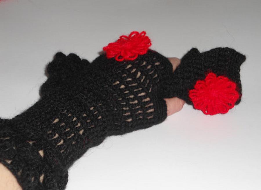 Crochet Black Fingerless, Black Crochet Gloves, Woman Fashion Accessories, Gift Gloves