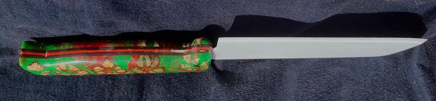 White Ceramic Santoku with Cholla and Red & Green Resin Handle