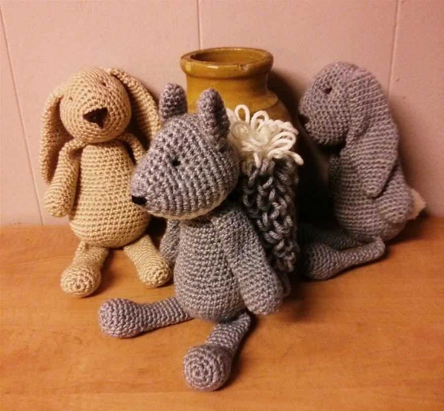 Two Rabbit's and a Squirrel crocheted Toys