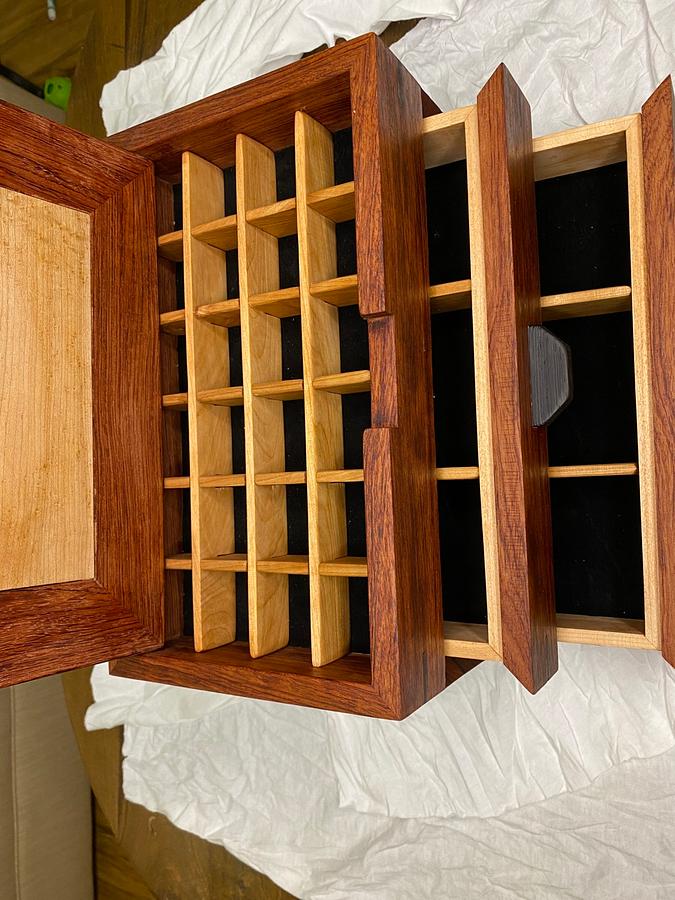 Jewelry Box I made in Bubinga, Birdseye Maple, Wenge and Birch.  