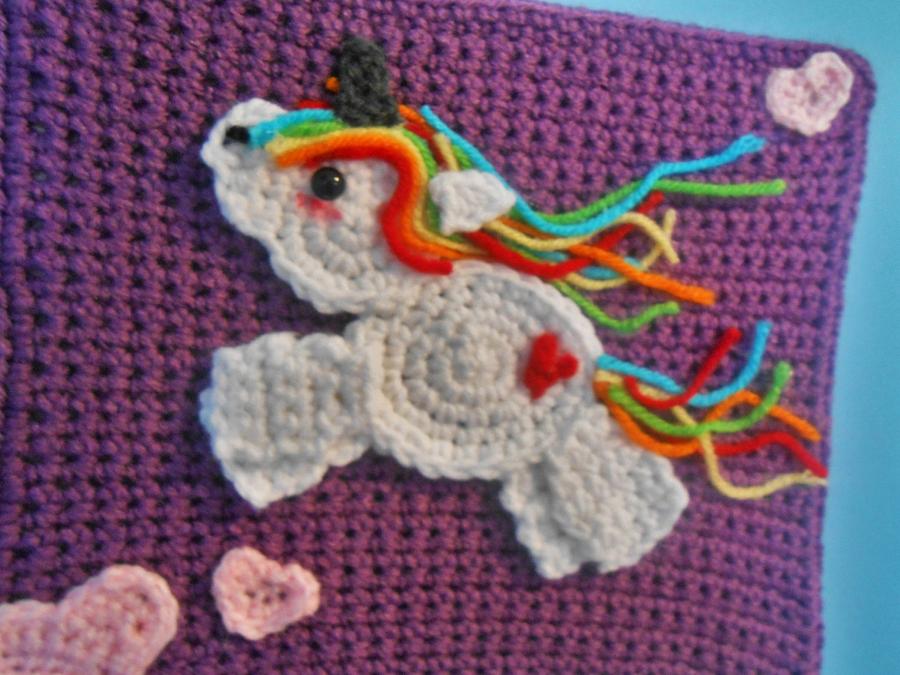 Rainbow Unicorn Crochet Painting with Hearts