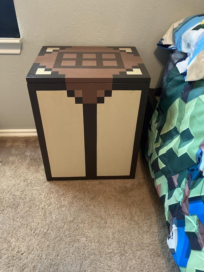 Minecraft Crafting Table style side table with hidden storage
