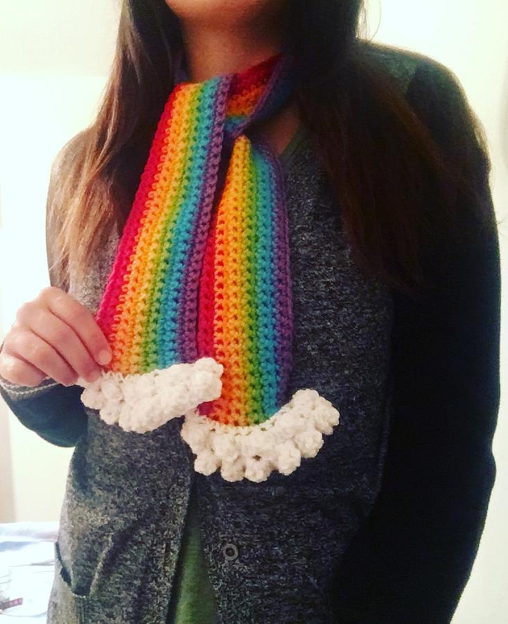 Handmade Crochet Rainbow Cloud Scarf