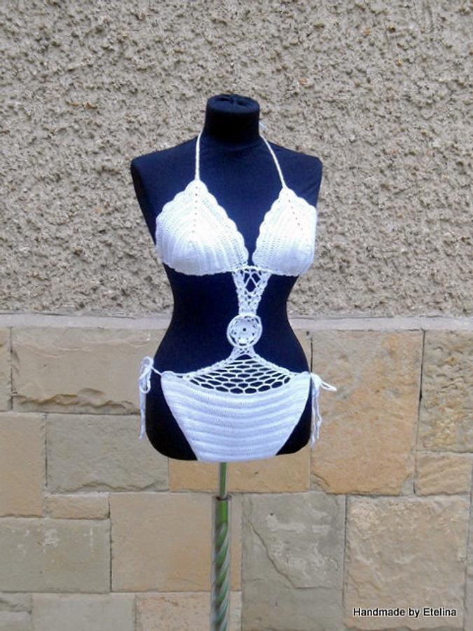 White Crochet Swimsuit, Crochet Swimwear, Summer Swimsuit, Beach wear, White Cotton Swimwear, 