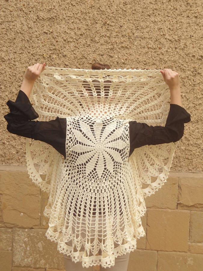 Crochet Champagne Bolero, Circle Flower Mandala Bolero, Champagne Cardigan, Shrug, Sweater