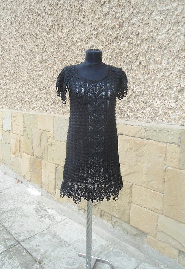 Black Crochet Dress, Elegant Woman Dress, Handmade Crochet  Dress