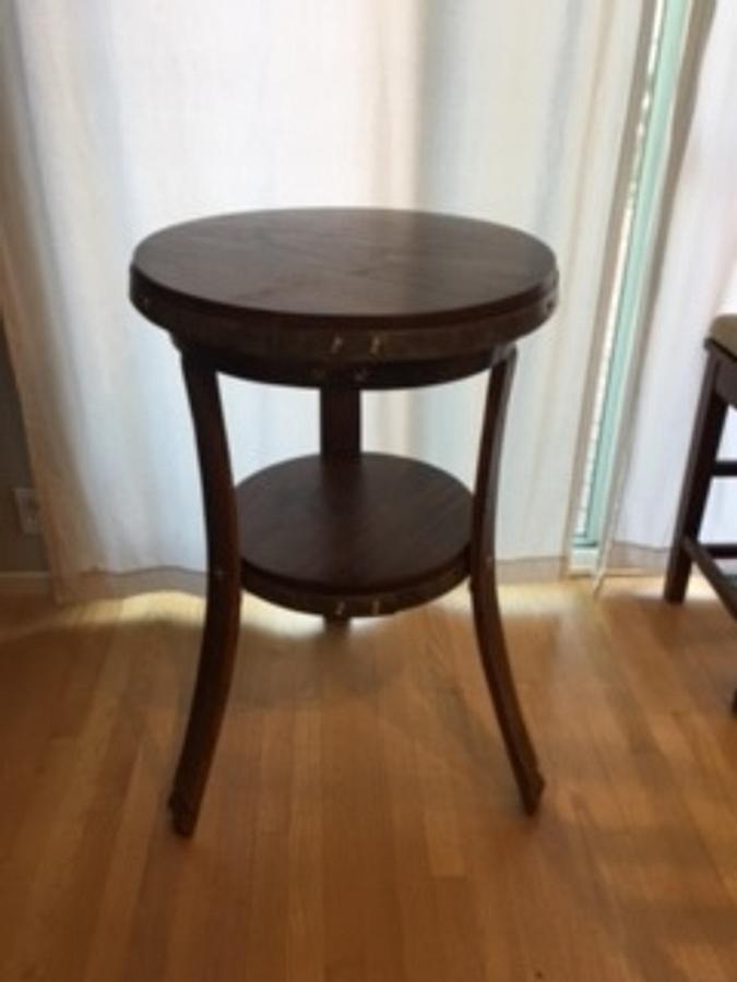 wine barrel and walnut bistro table