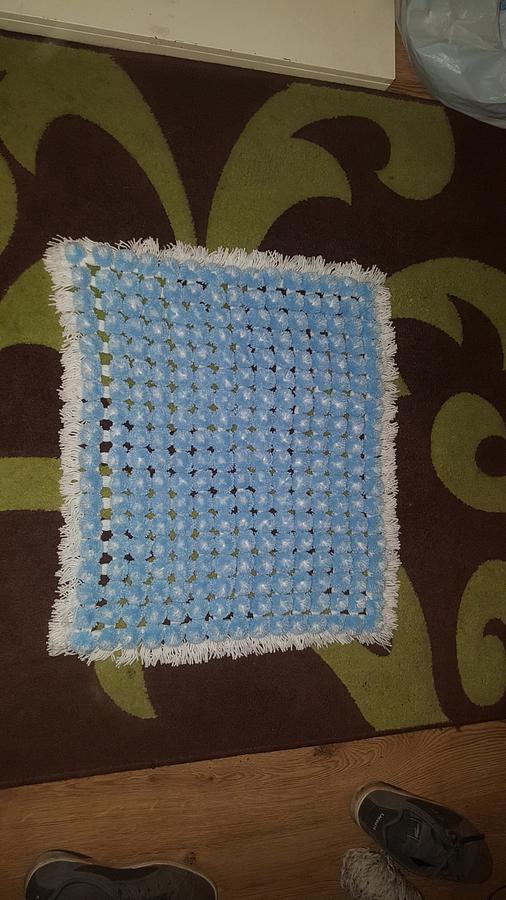 Blue and White PomPom Blanket 