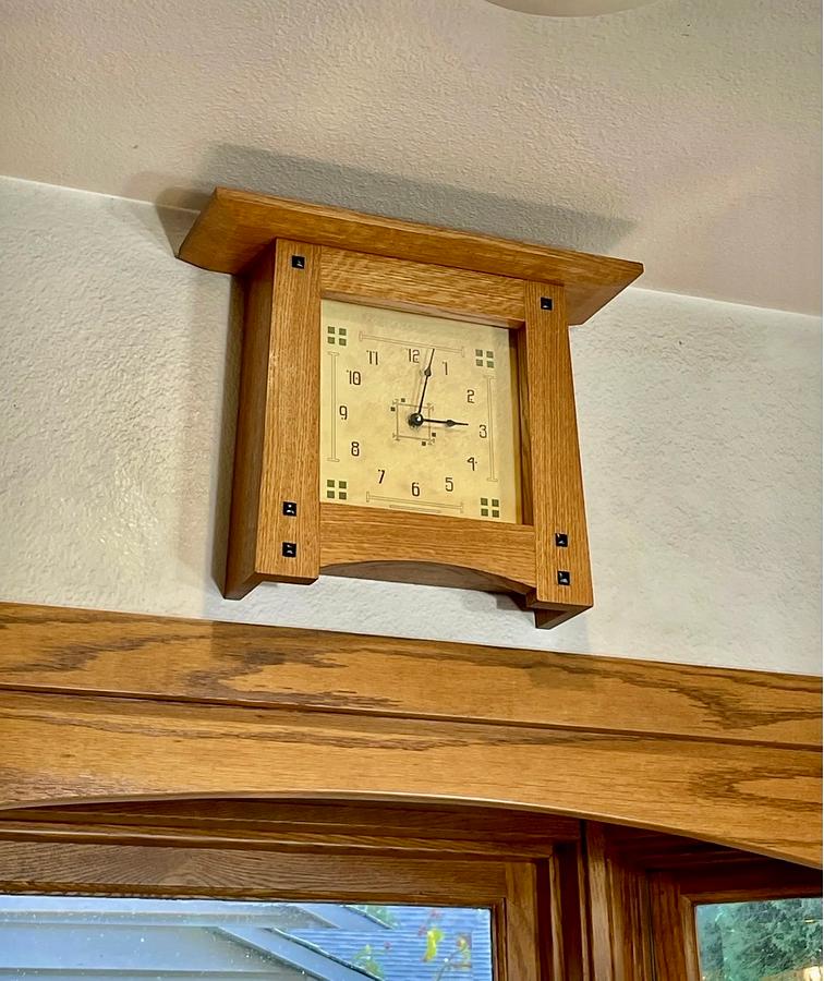 Arts And Crafts Style Wall Clock With Greene And Greene Ebony Plugs
