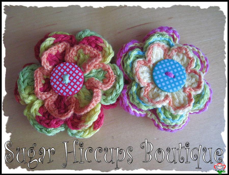 Flower Duo Crochet Adustable Headband With Removable/Interchangeable Flowers