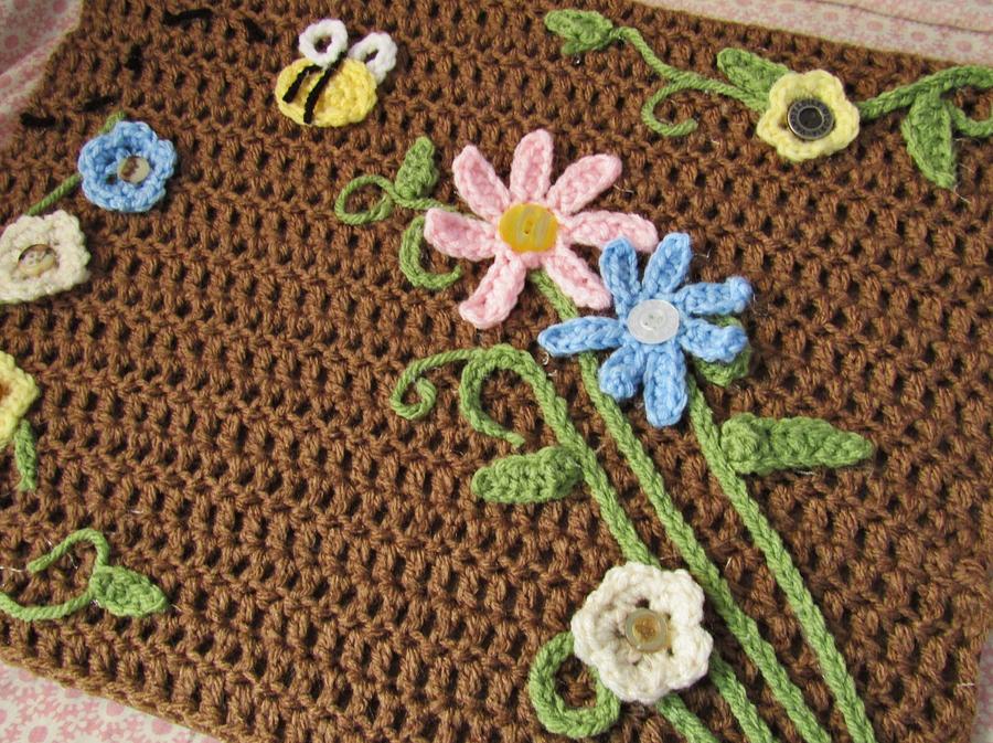 Bumble Bee In Flower Garden Crochet Painting