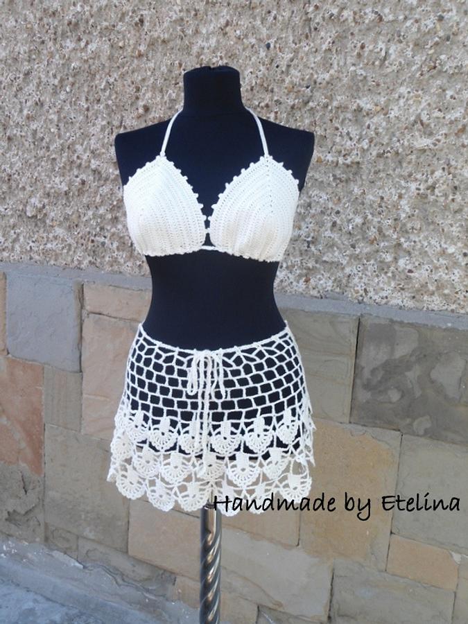 Crochet Beach Set, Crochet Skirt, Lacy Top, Summer Lace Suit, Resort Cover up,  Beachwear Bra