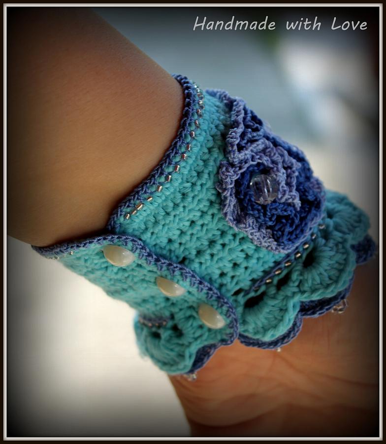 Crochet cuff bracelet in sea colors