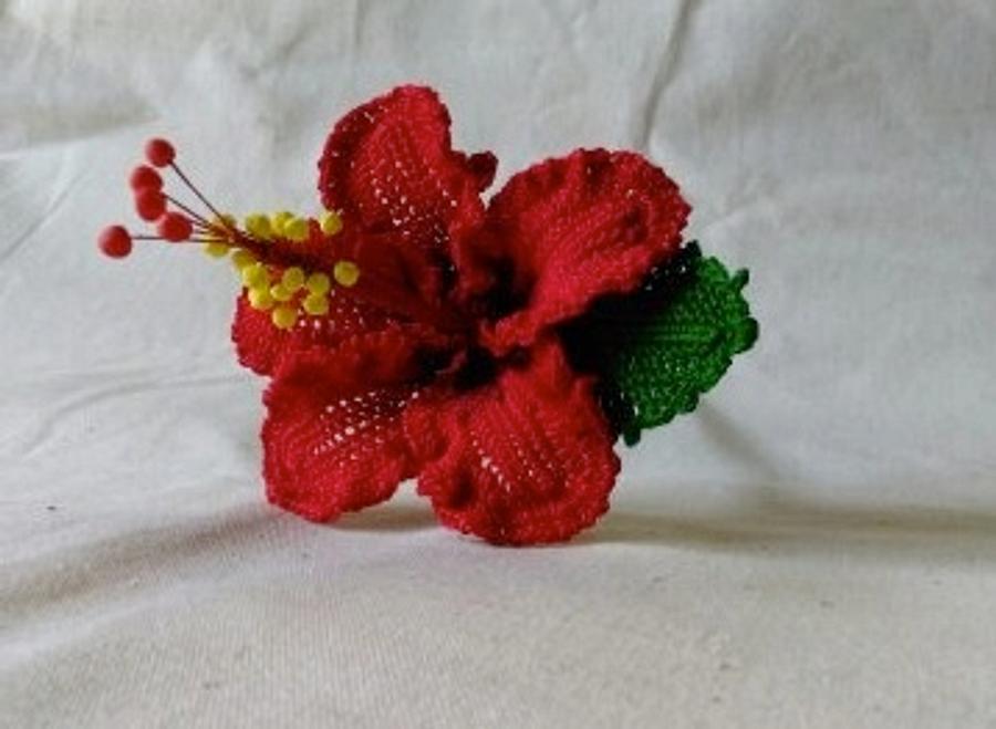 Chevron Red Hibiscus Crochet Flower