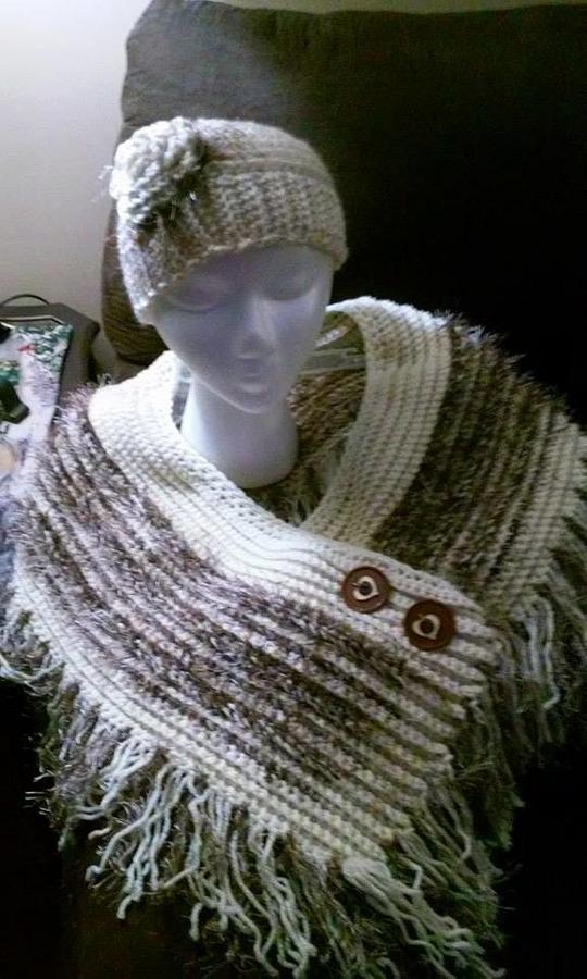 Creamy chocolate shawl/hat set