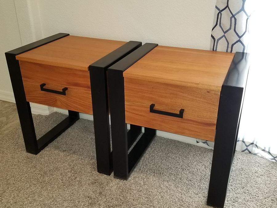 Mahogany and steel nightstands