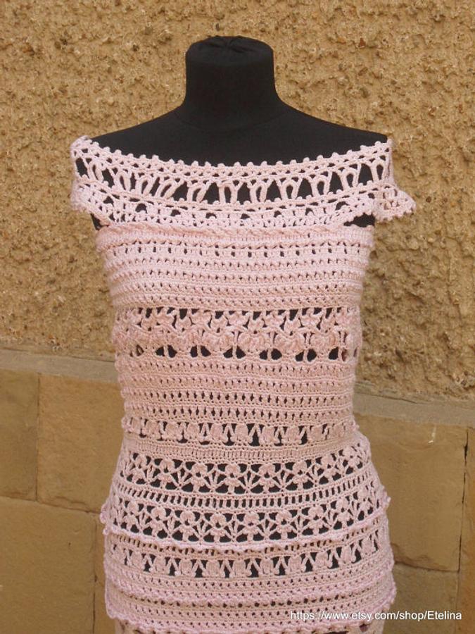 Crochet Dress, Light Pink Crochet Dress, Crochet Cocktail Dress, Exclusive Handmade 