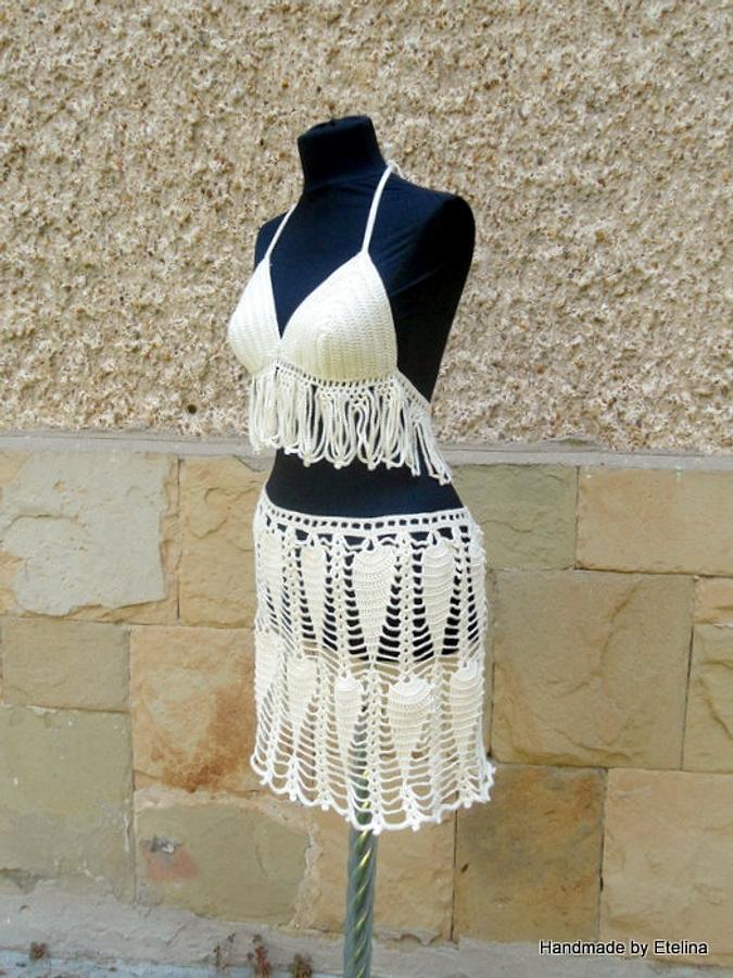 Crochet Beach Cover Lady, Crochet Resort top and skirt, Crochet Cover up, Summer Crochet Bikini Top