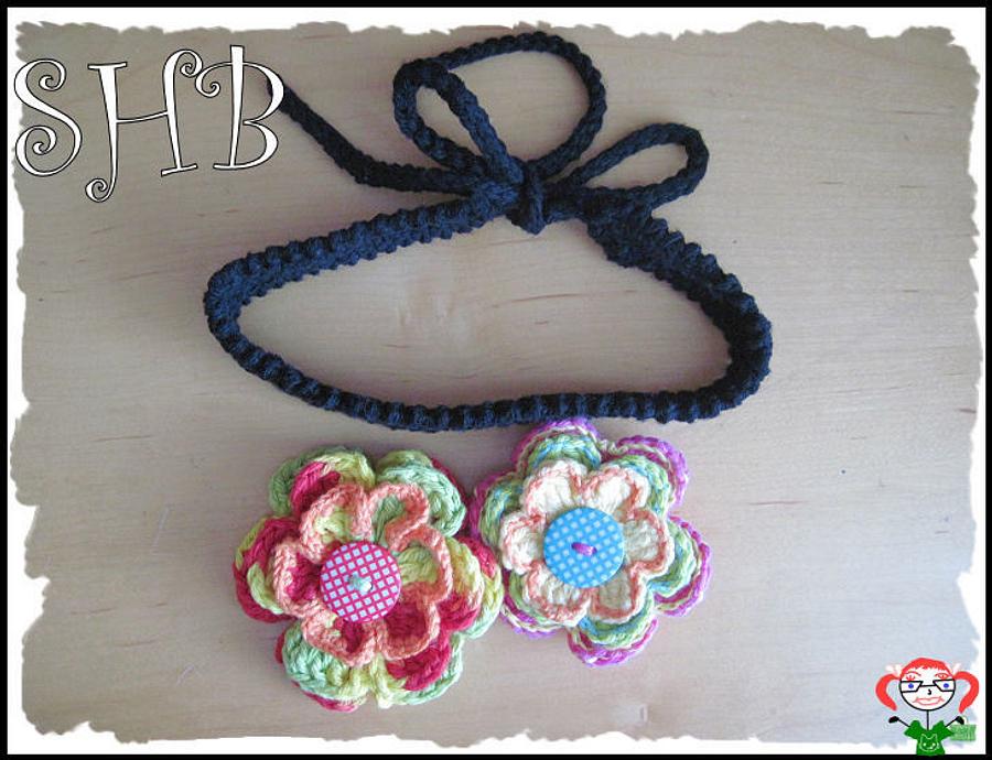 Flower Duo Crochet Adustable Headband With Removable/Interchangeable Flowers