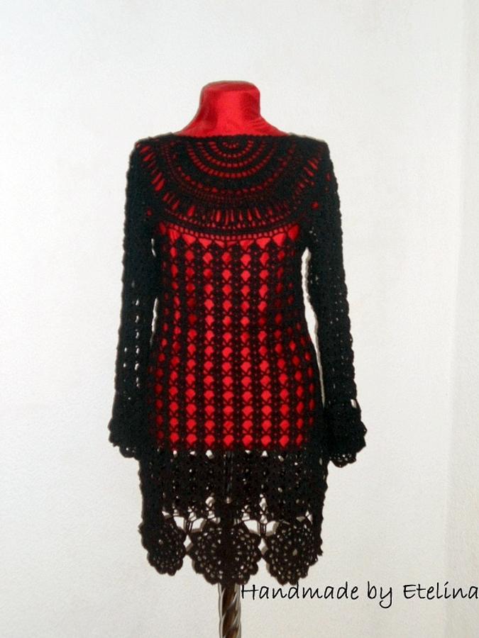 Black Crochet Dress, Women Fashion Dress, Black Lace Dress, Handmade with love By Etelina