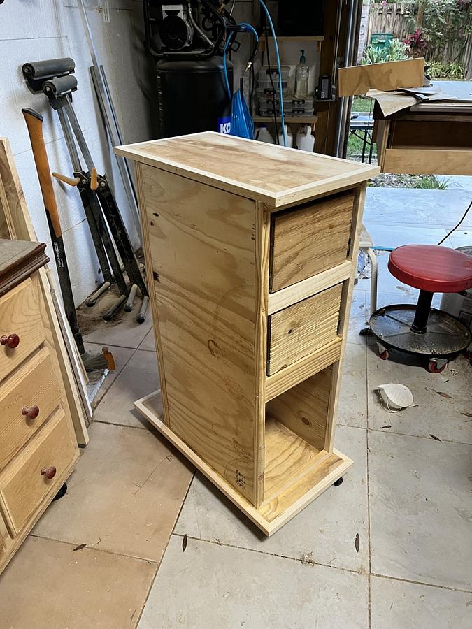 My new scroll saw cabinet on wheels.