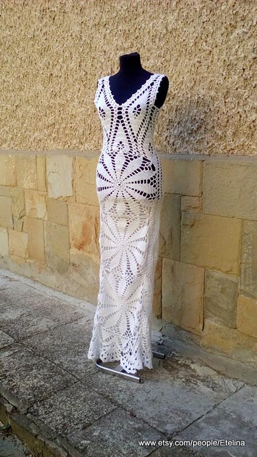 Crochet Wedding Dress, White Lace Dress, Bridal Crochet Dress, Boho Chic Dress