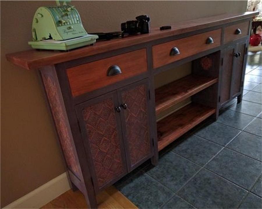 Stenciled & Stained Hall Table with USB charging station (in drawer)