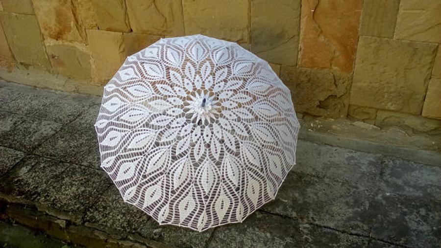 Wedding Umbrella, White Lace Parasol, Crochet Wedding Accessories,  Umbrella Sunshade Parasol