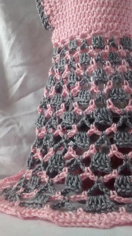 FREE SHIPPING, Baby girl, pink and gray dress, handmade crocheted baby, girl clothes, Spring dress,