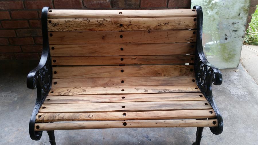 Restored antique bench with spalted pecan