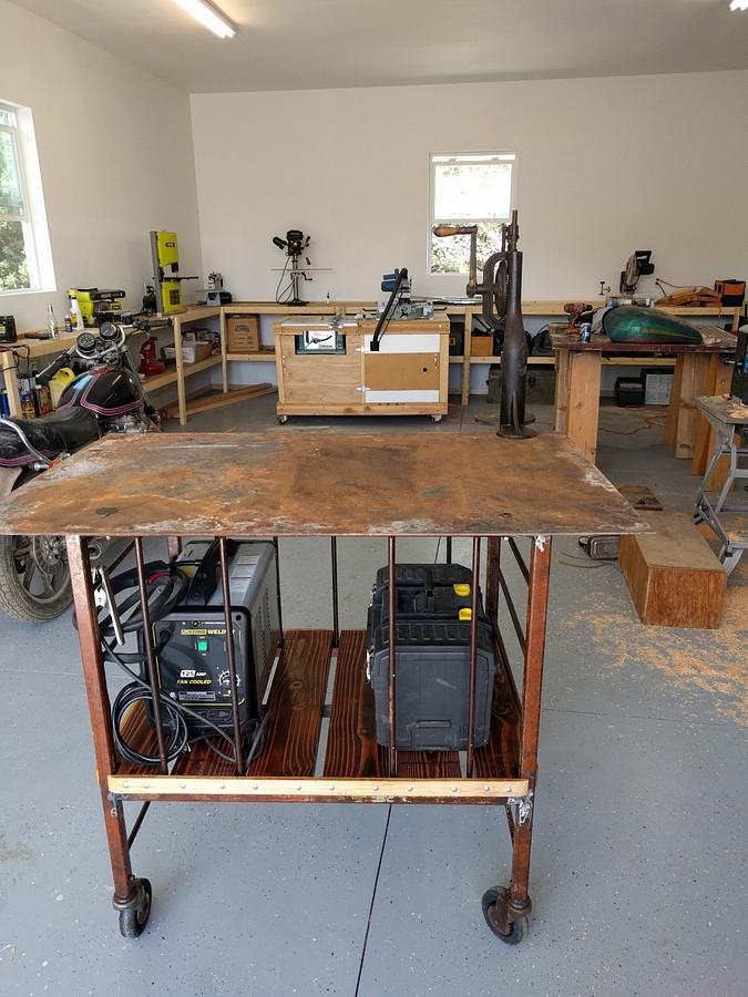 Salvaged steel and lumber welding table