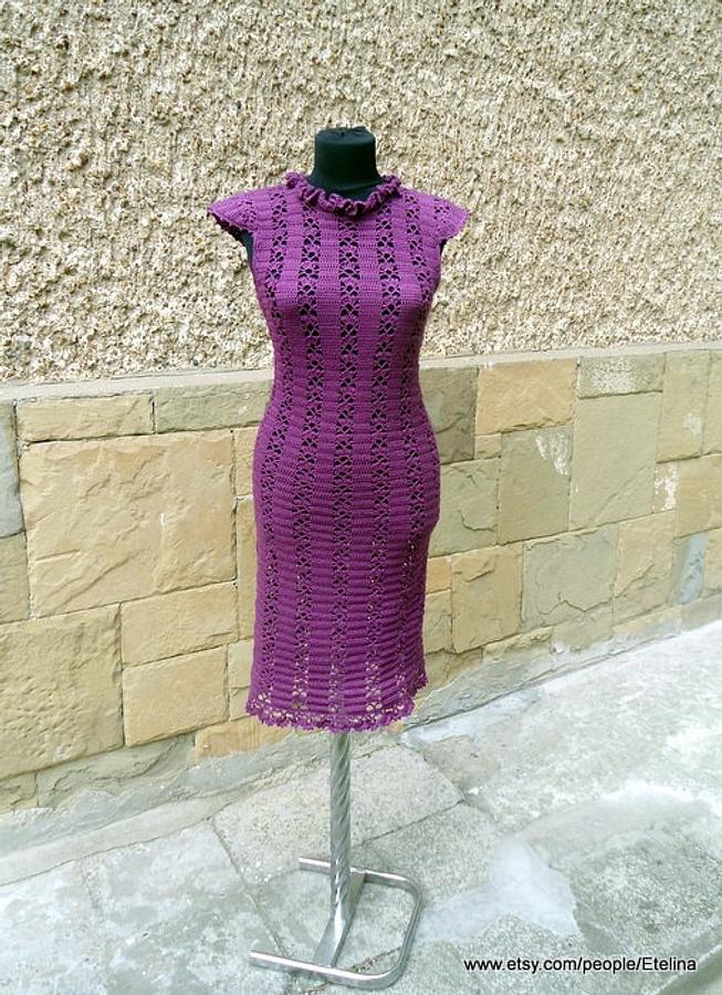 Crochet Women Dress, Darkmagenta Dress,  Crochet Lace Dress, Cocktail Crochet Dress